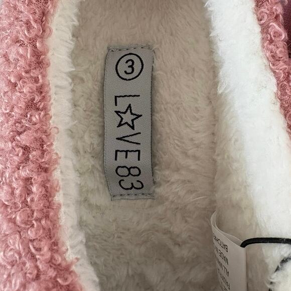 New Love 83 Pink Big Girls Teddy Sherpa Scuff Platform Slipper Size 3 - Picture 4 of 5